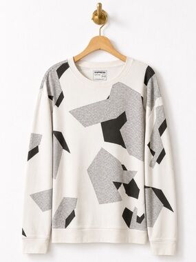 Express Unisex Colorblock Sweatshirt Geometric Abstract White Black Size XXL